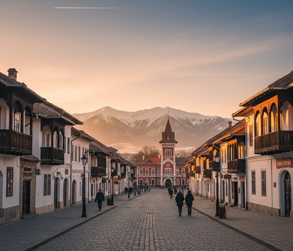 View of Old Town center of Curtea de Argeș