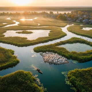 danube-delta-aerial-view-pelicans-sunrise