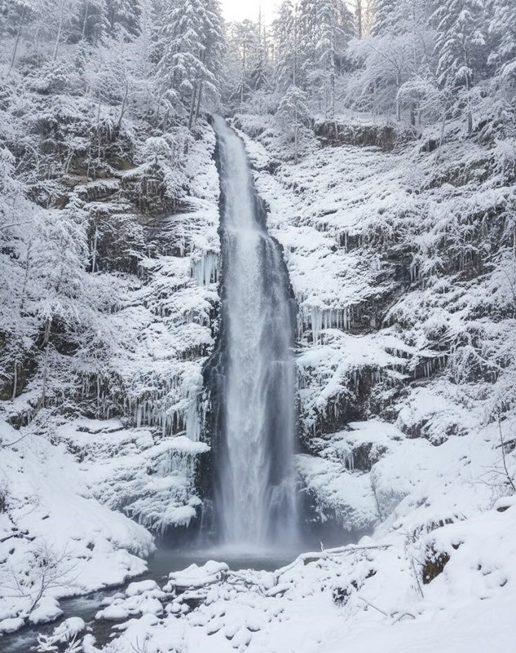 Scoruș Waterfall in Romania during winter.