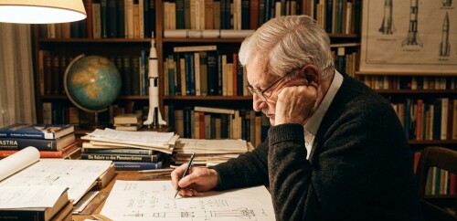 Hermann Oberth working at his desk
